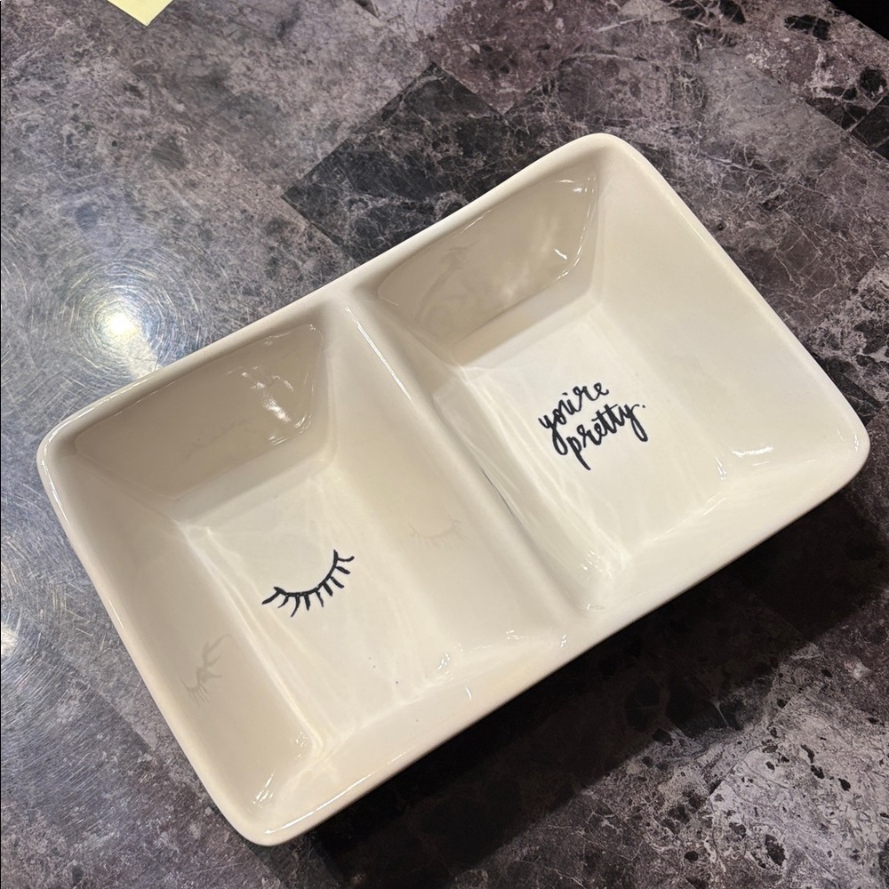 Rae Dunn Cream Divided Dish with Black Accents